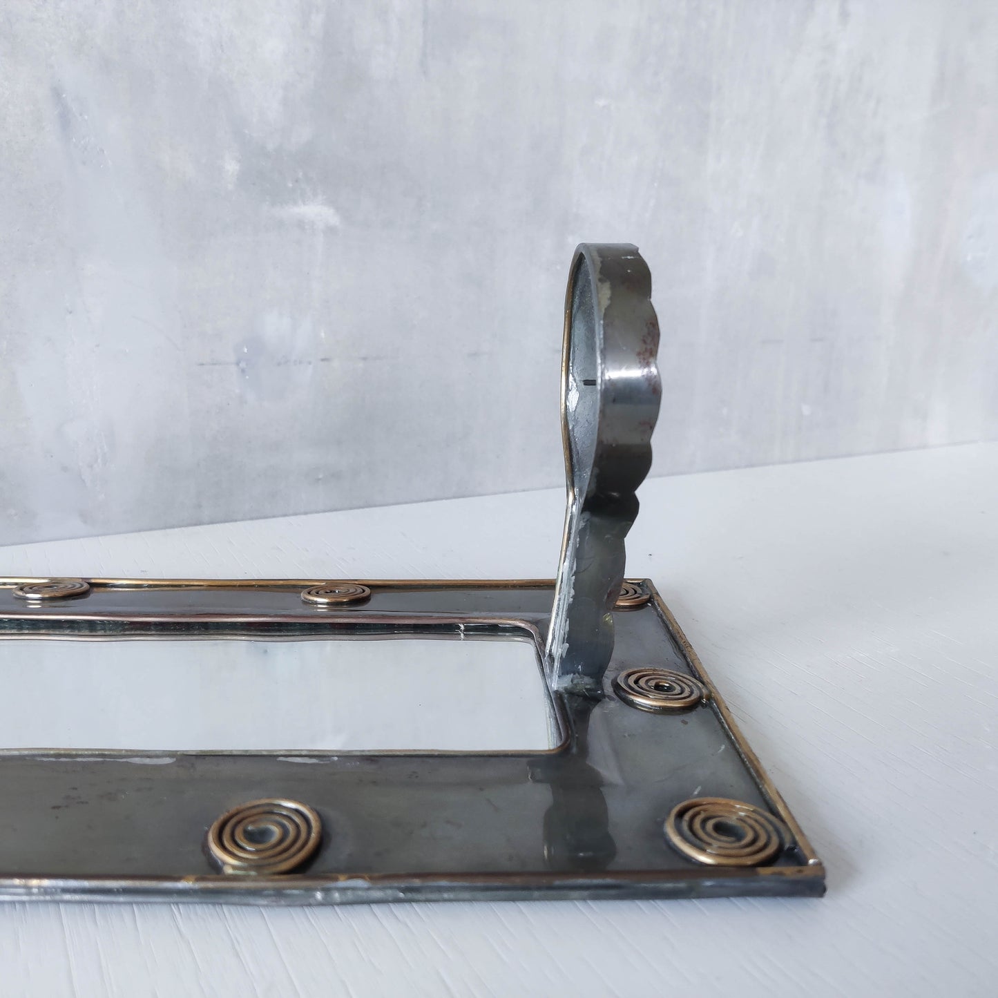 Vintage steel mirror wall candle sconce with wire spiral details