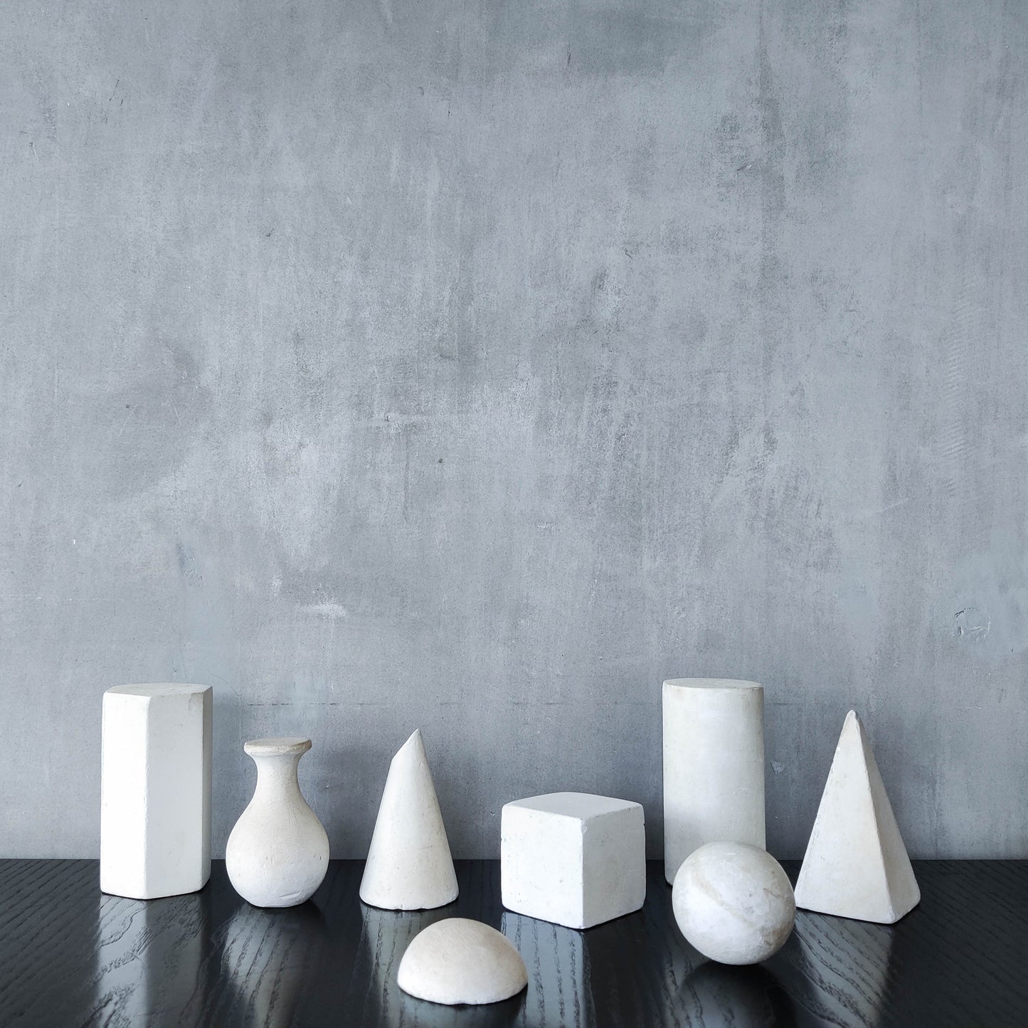 Set of 8 mid century cast plaster artist drawing geometric models sculptures