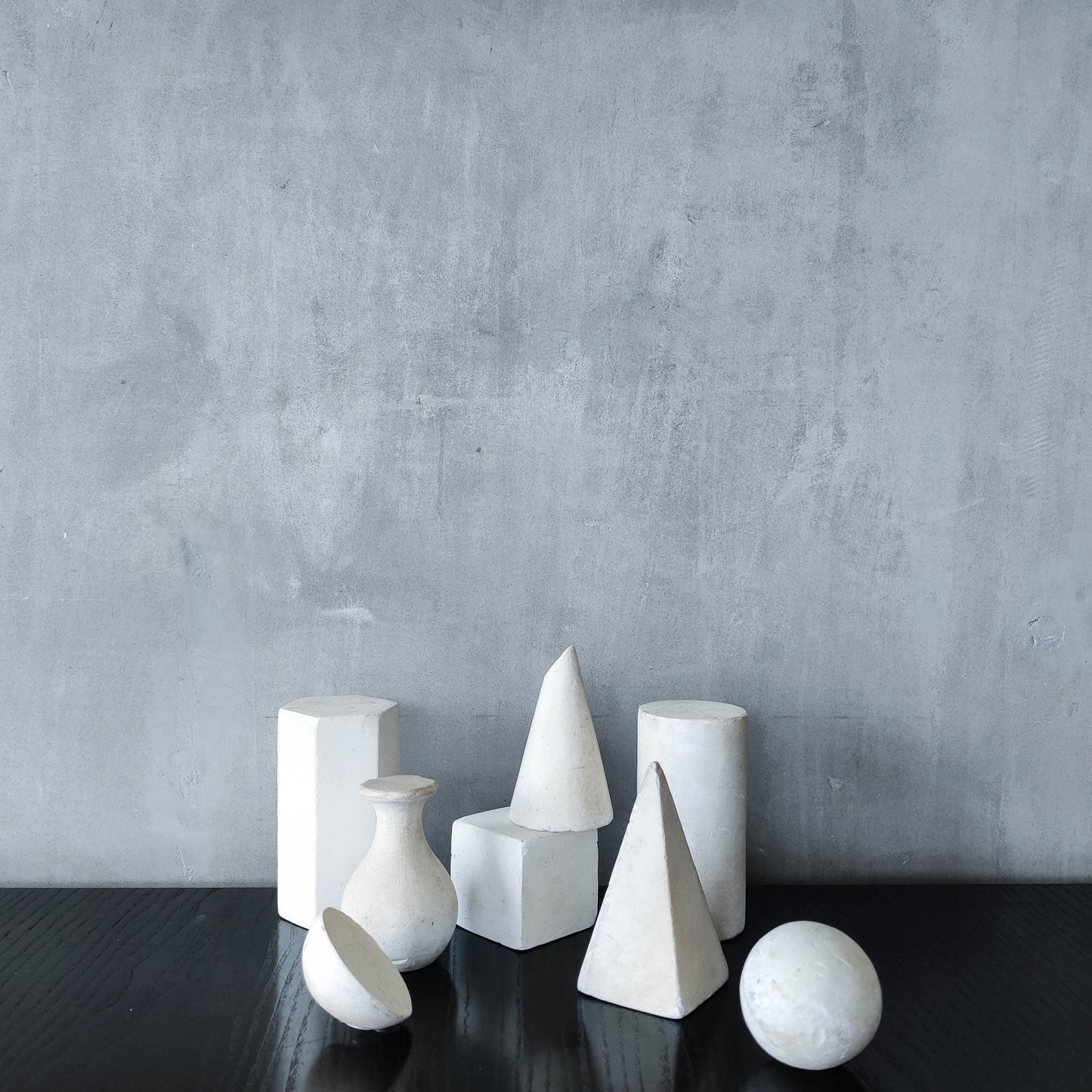 Set of 8 mid century cast plaster artist drawing geometric models sculptures