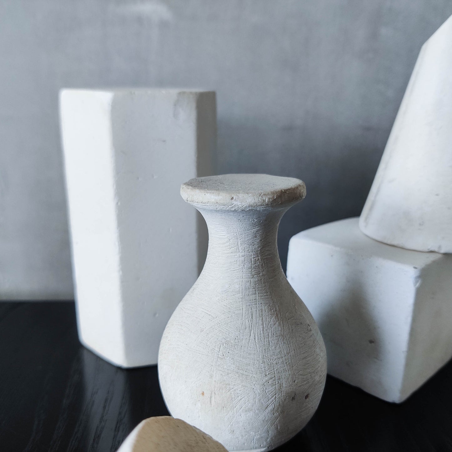 Set of 8 mid century cast plaster artist drawing geometric models sculptures