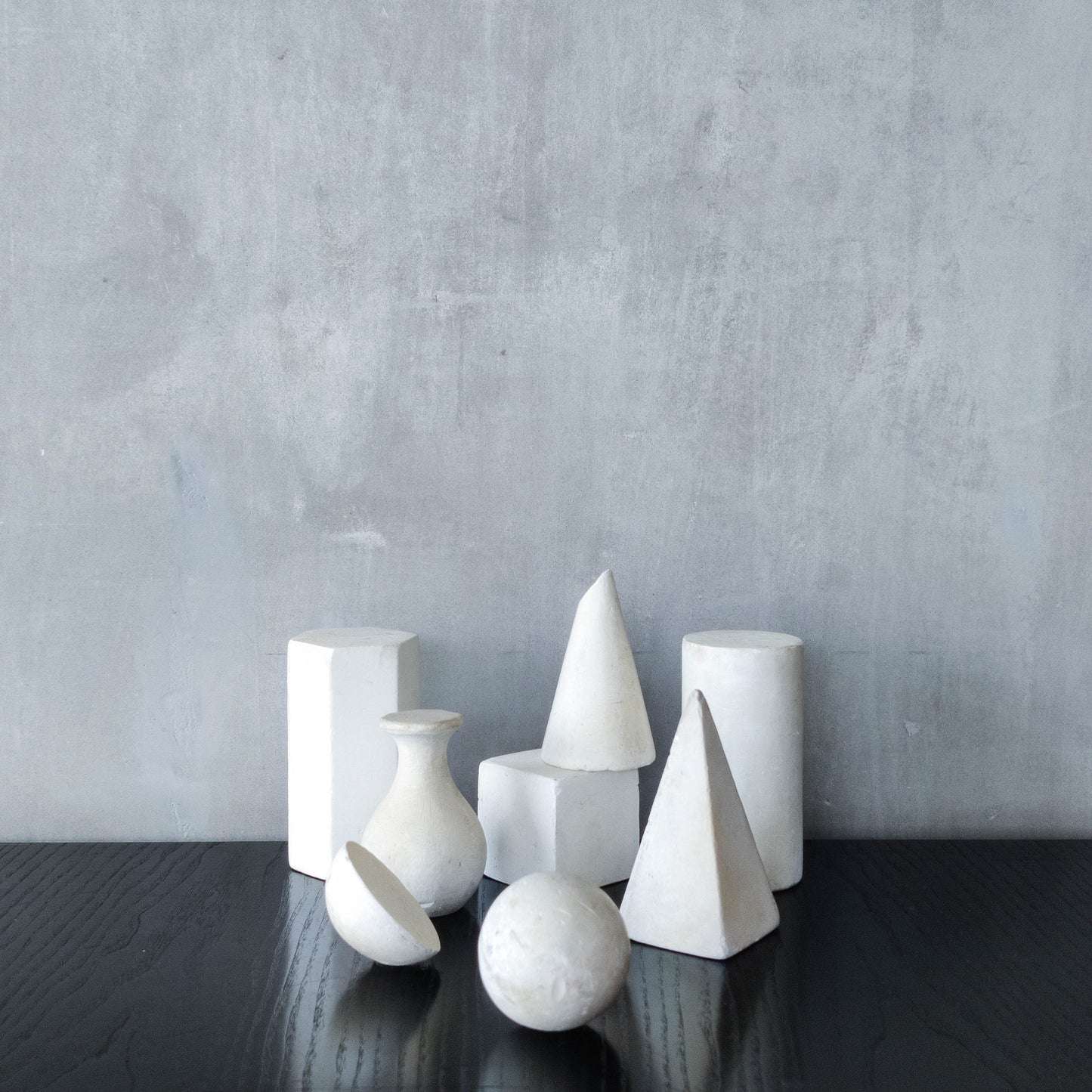 Set of 8 mid century cast plaster artist drawing geometric models sculptures