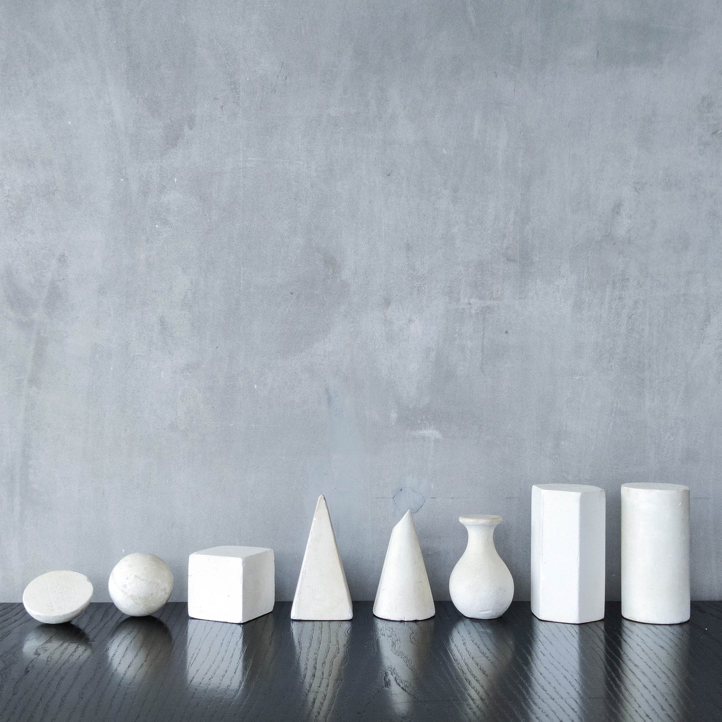 Set of 8 mid century cast plaster artist drawing geometric models sculptures