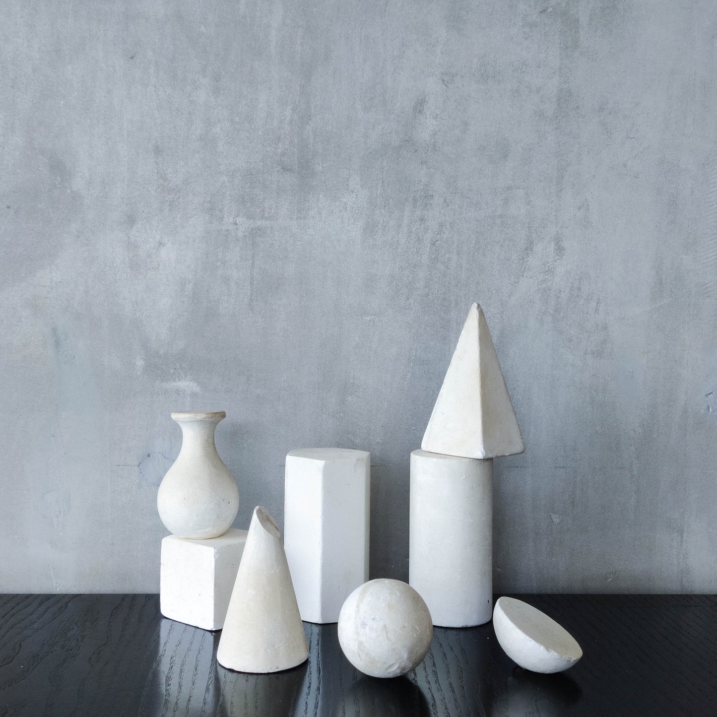 Set of 8 mid century cast plaster artist drawing geometric models sculptures