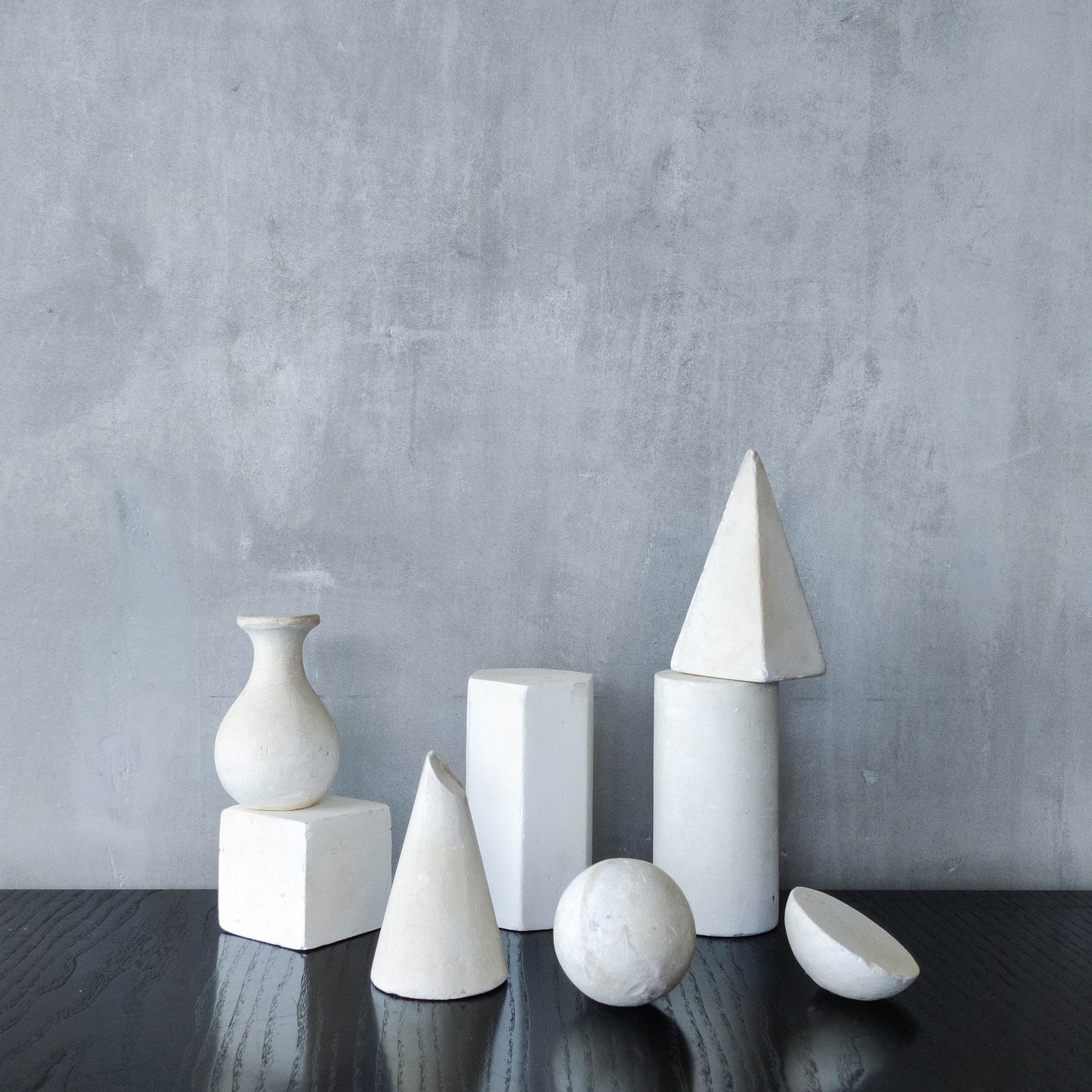 Set of 8 mid century cast plaster artist drawing geometric models sculptures