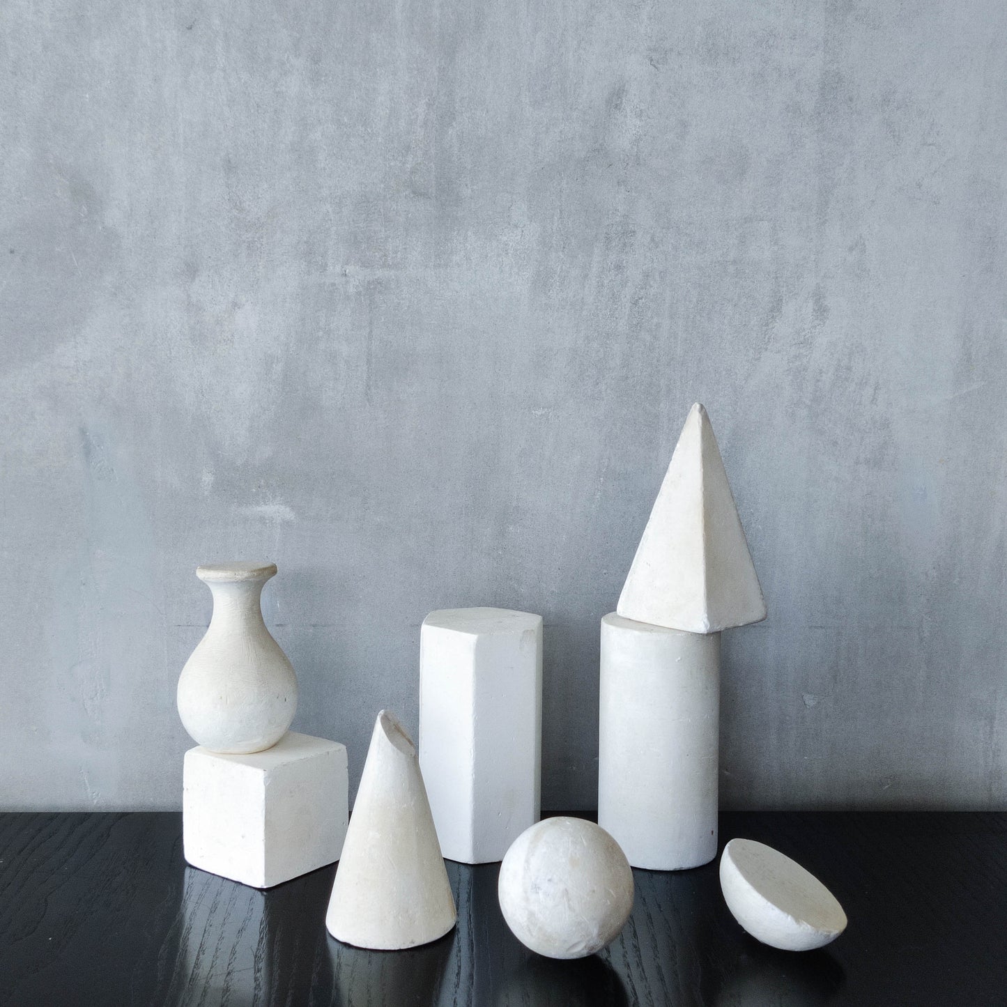 Set of 8 mid century cast plaster artist drawing geometric models sculptures