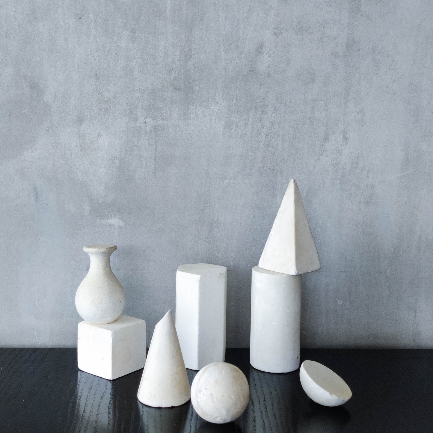 Set of 8 mid century cast plaster artist drawing geometric models sculptures