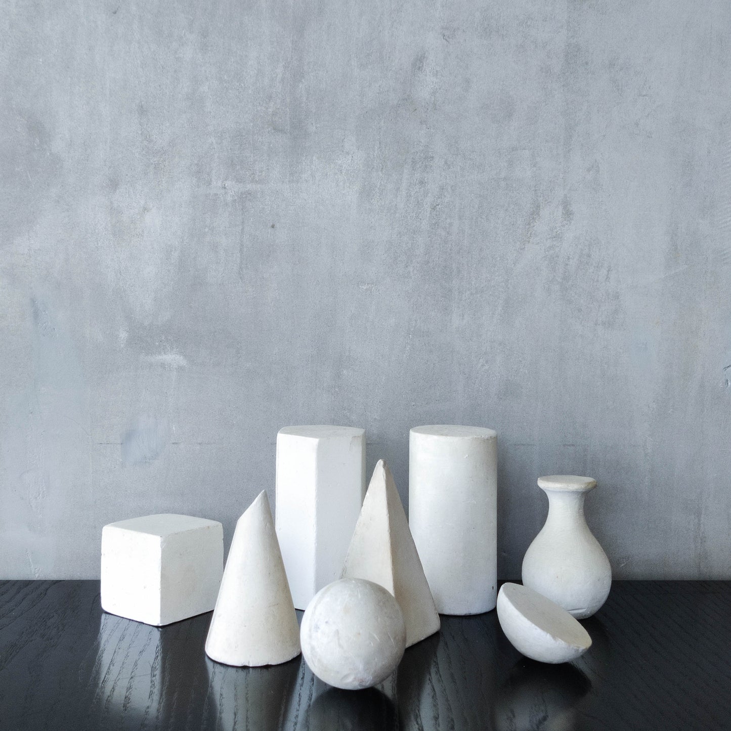 Set of 8 mid century cast plaster artist drawing geometric models sculptures