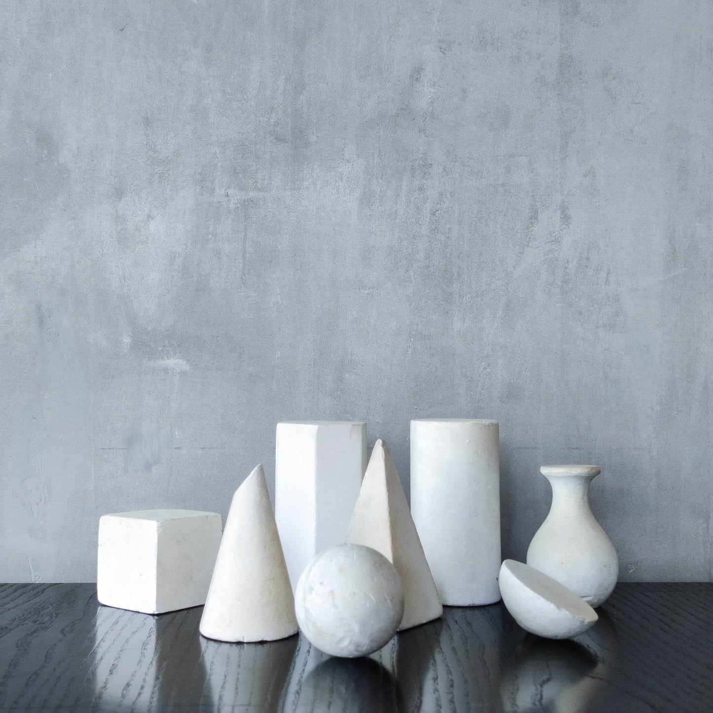 Set of 8 mid century cast plaster artist drawing geometric models sculptures