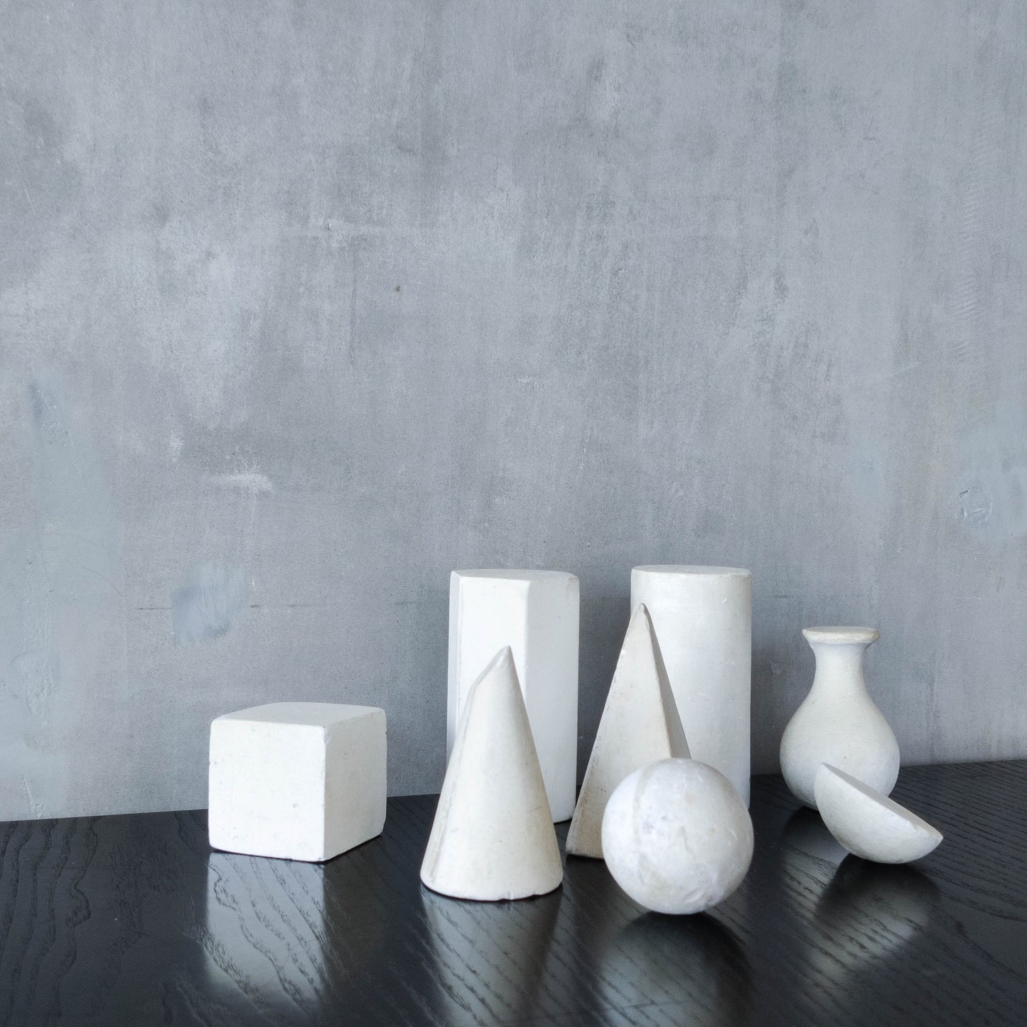 Set of 8 mid century cast plaster artist drawing geometric models sculptures