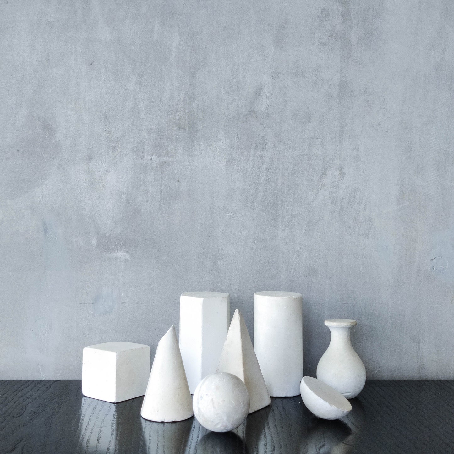 Set of 8 mid century cast plaster artist drawing geometric models sculptures