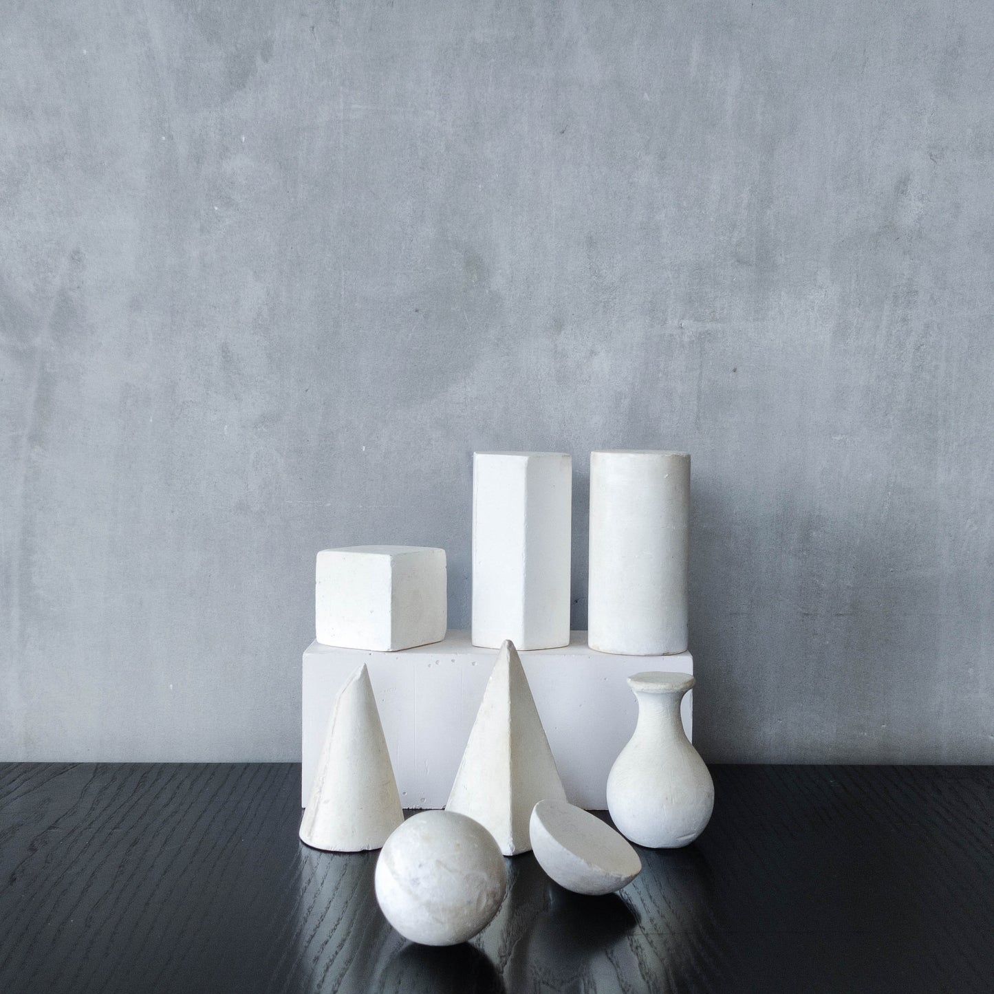 Set of 8 mid century cast plaster artist drawing geometric models sculptures