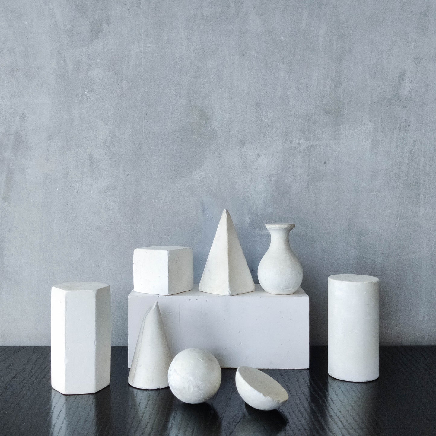 Set of 8 mid century cast plaster artist drawing geometric models sculptures