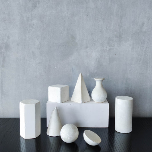Set of 8 mid century cast plaster artist drawing geometric models sculptures