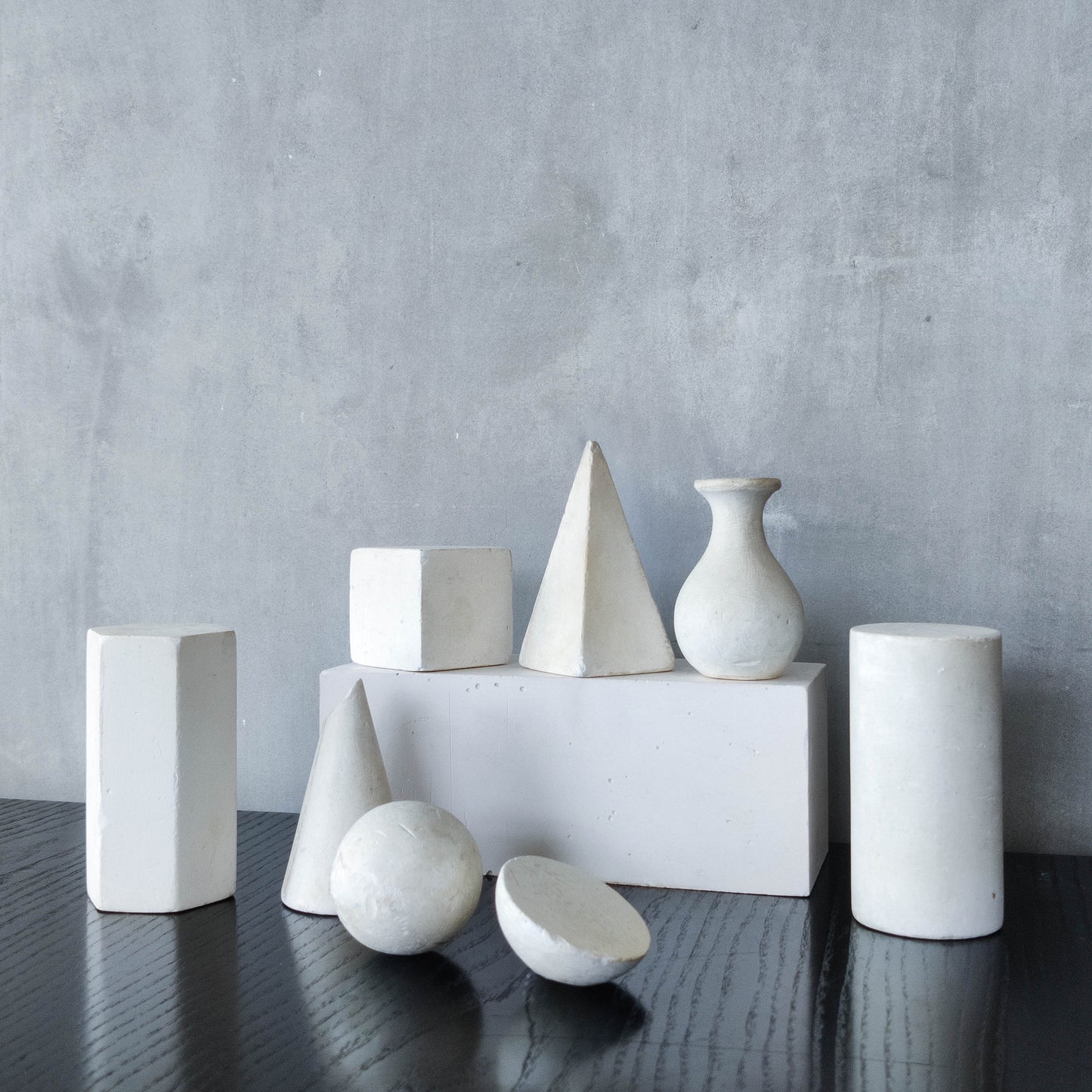 Set of 8 mid century cast plaster artist drawing geometric models sculptures