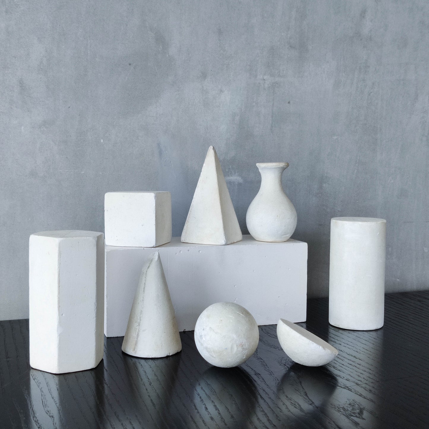 Set of 8 mid century cast plaster artist drawing geometric models sculptures