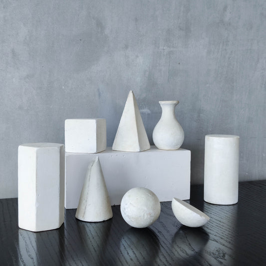 Set of 8 mid century cast plaster artist drawing geometric models sculptures