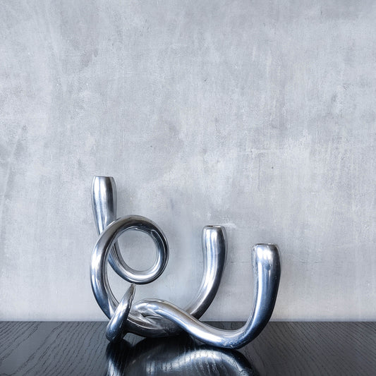 Vintage cast aluminium chunky sculptural twisted candelabra