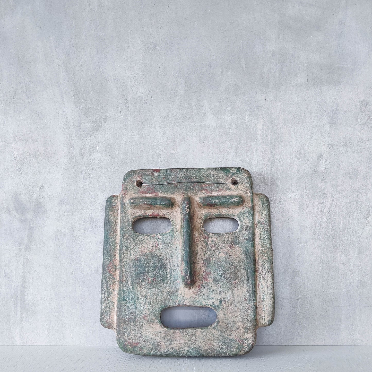 Midcentury Italian large sculptural terracotta painted folk art wall mask