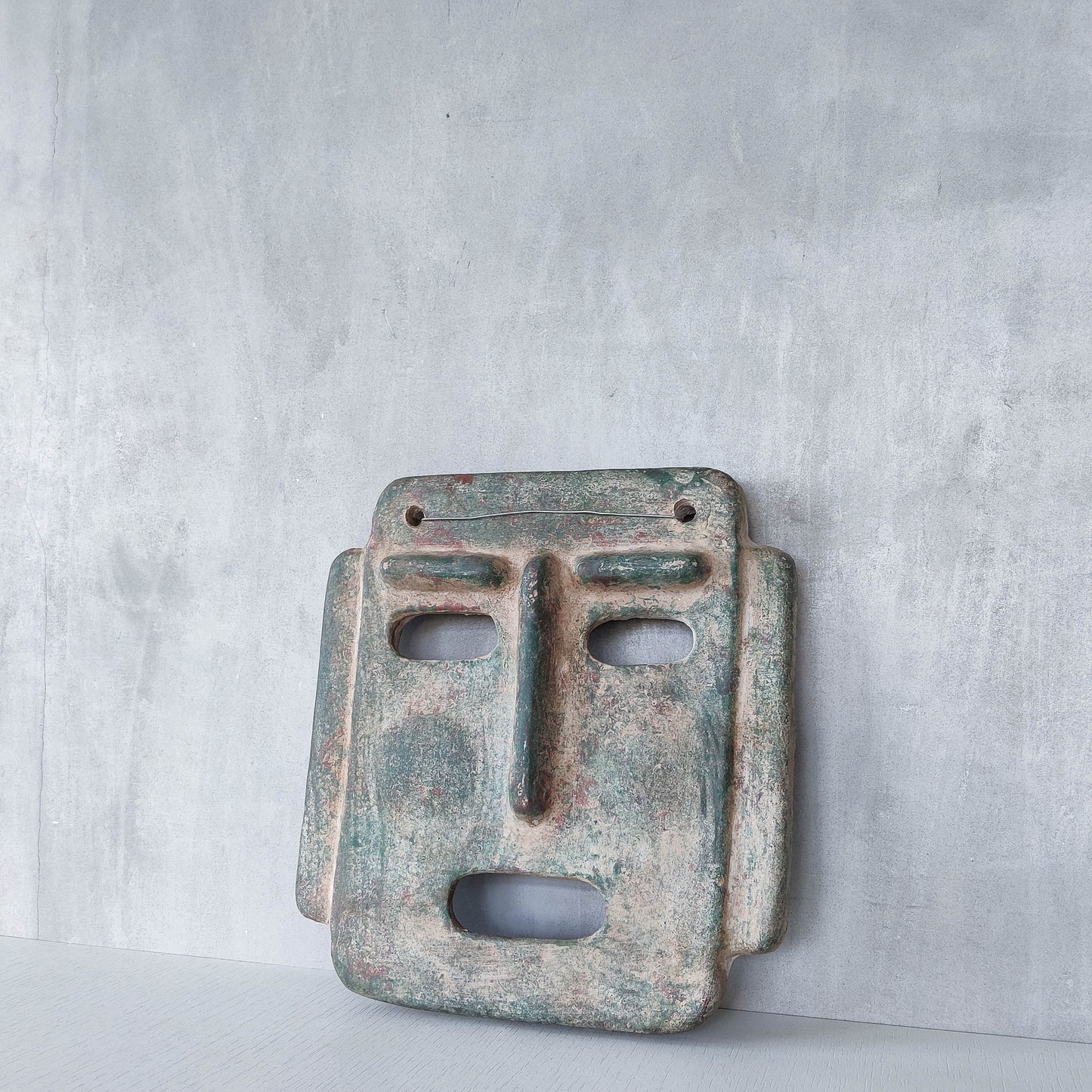 Midcentury Italian large sculptural terracotta painted folk art wall mask