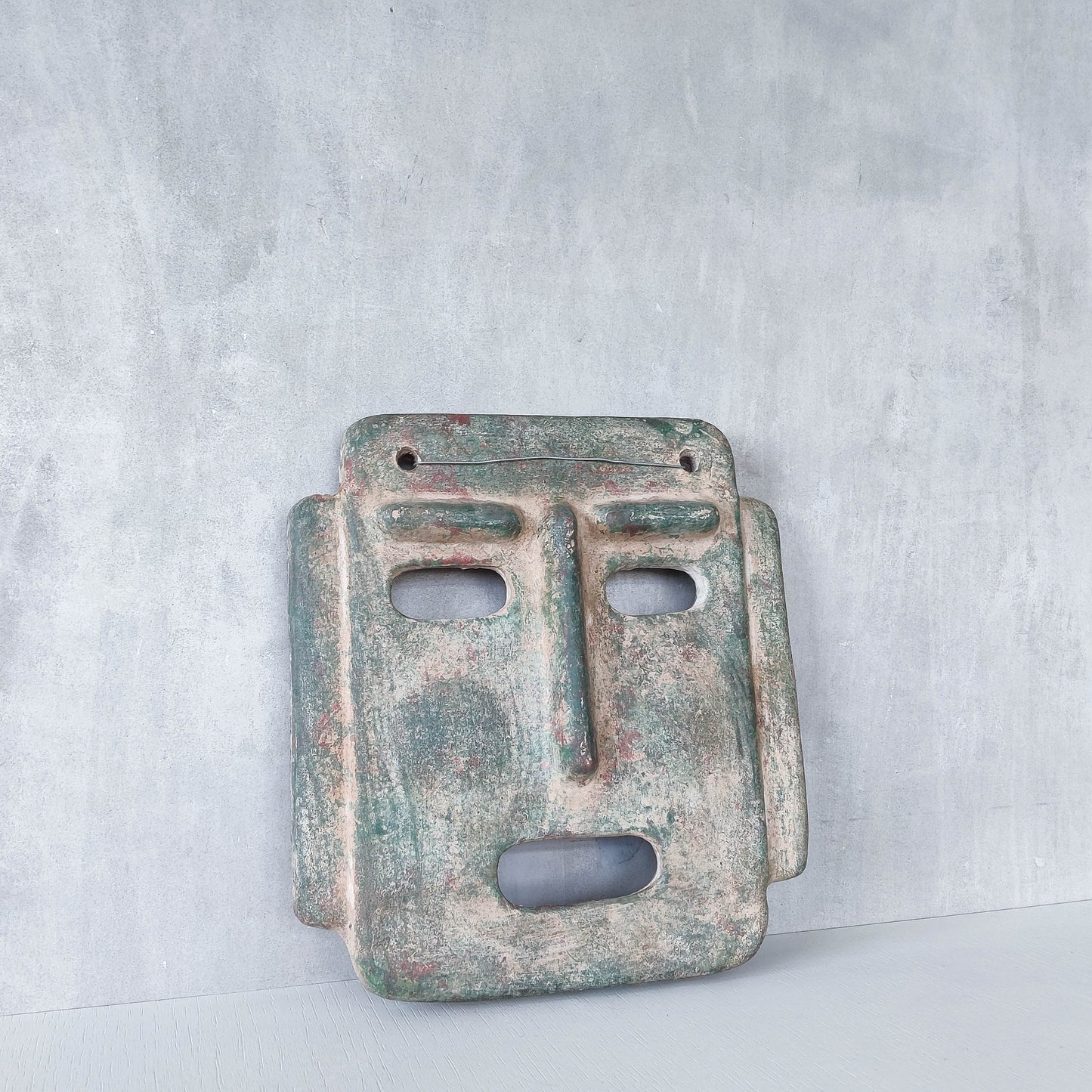 Midcentury Italian large sculptural terracotta painted folk art wall mask