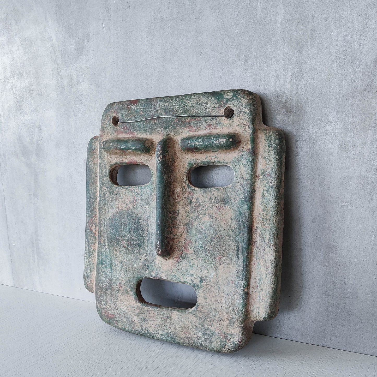 Midcentury Italian large sculptural terracotta painted folk art wall mask