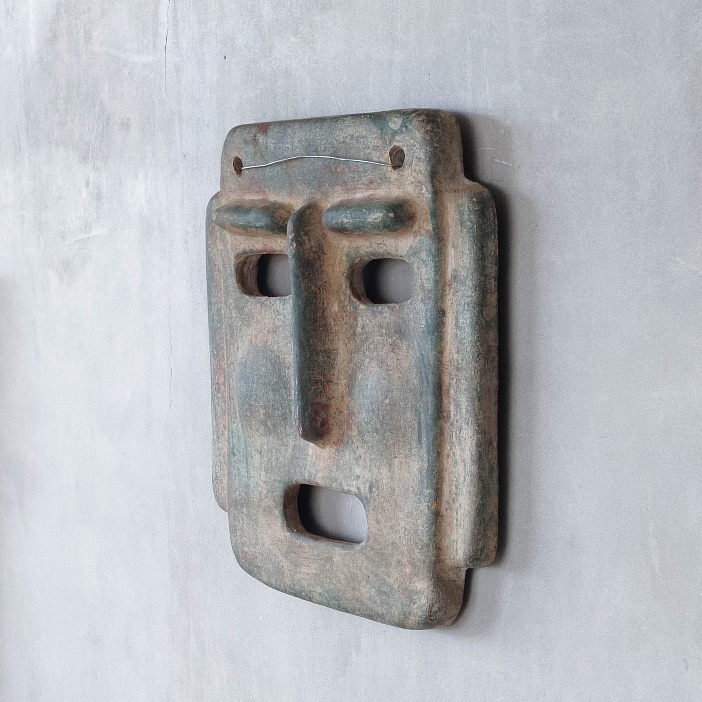 Midcentury Italian large sculptural terracotta painted folk art wall mask