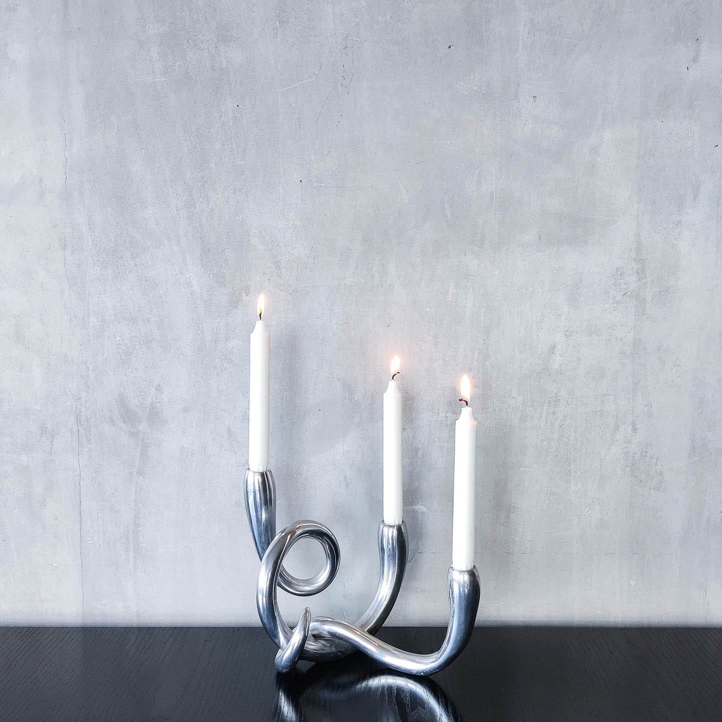 Vintage cast aluminium chunky sculptural twisted candelabra