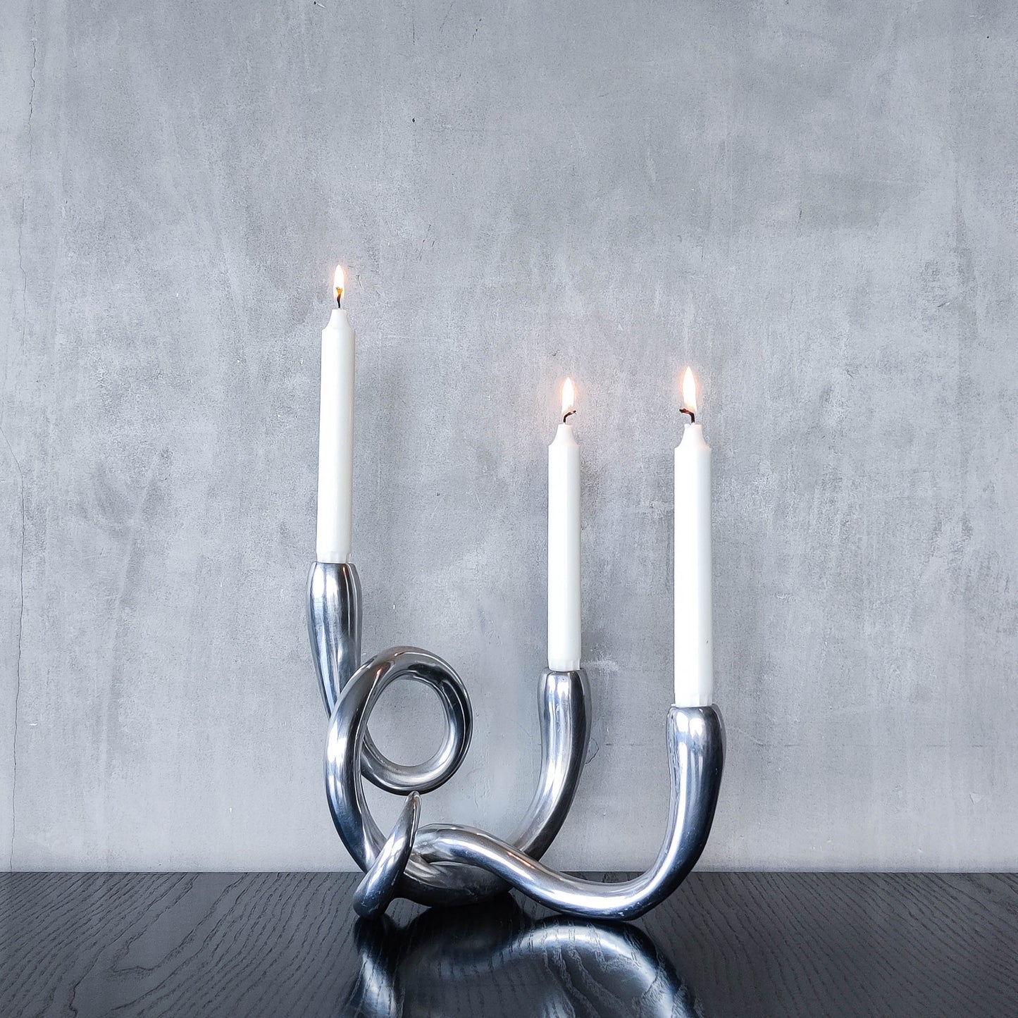 Vintage cast aluminium chunky sculptural twisted candelabra