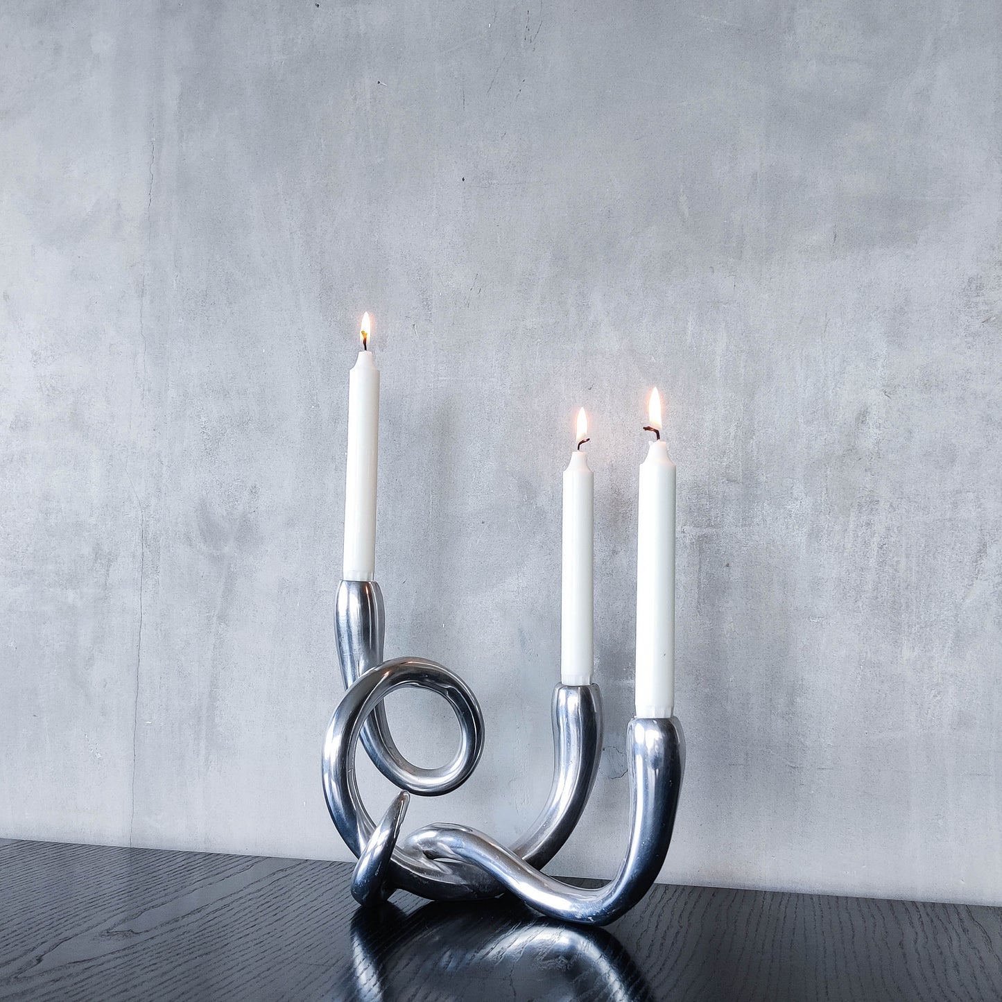 Vintage cast aluminium chunky sculptural twisted candelabra