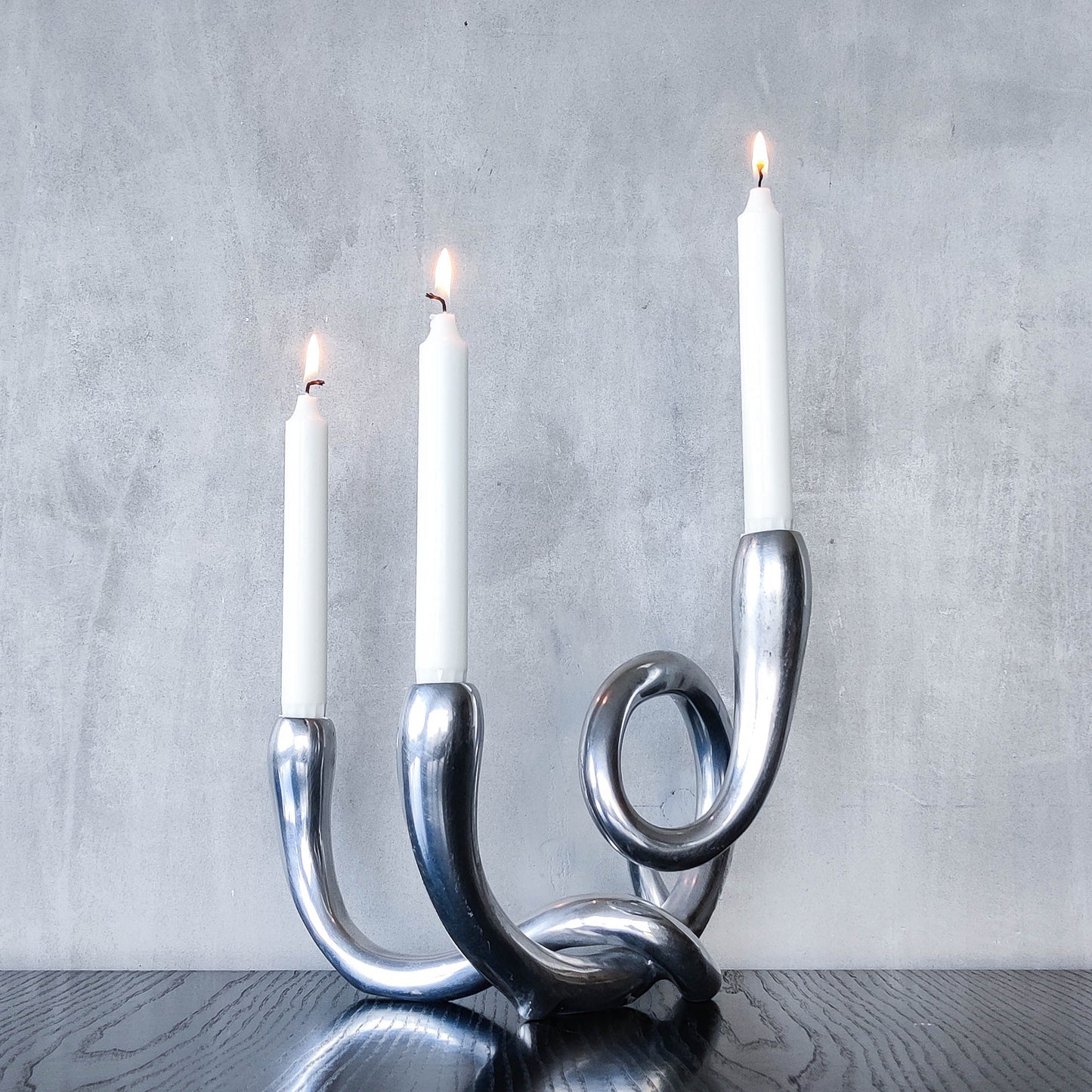 Vintage cast aluminium chunky sculptural twisted candelabra
