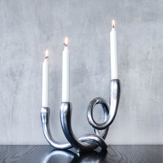 Vintage cast aluminium chunky sculptural twisted candelabra