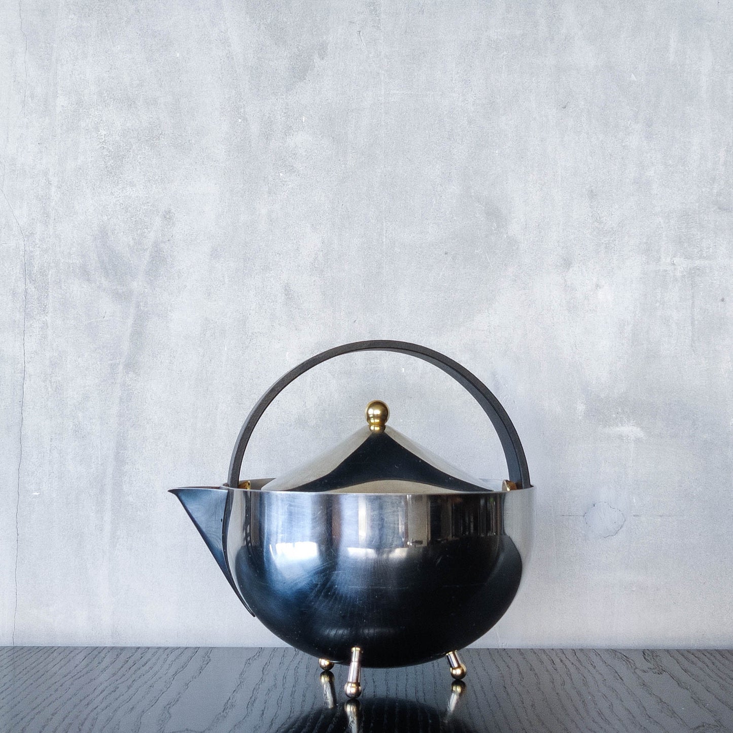 1980s Carsten Jorgensen stainless steel and brass 'Teabowl' teapot for Bodum