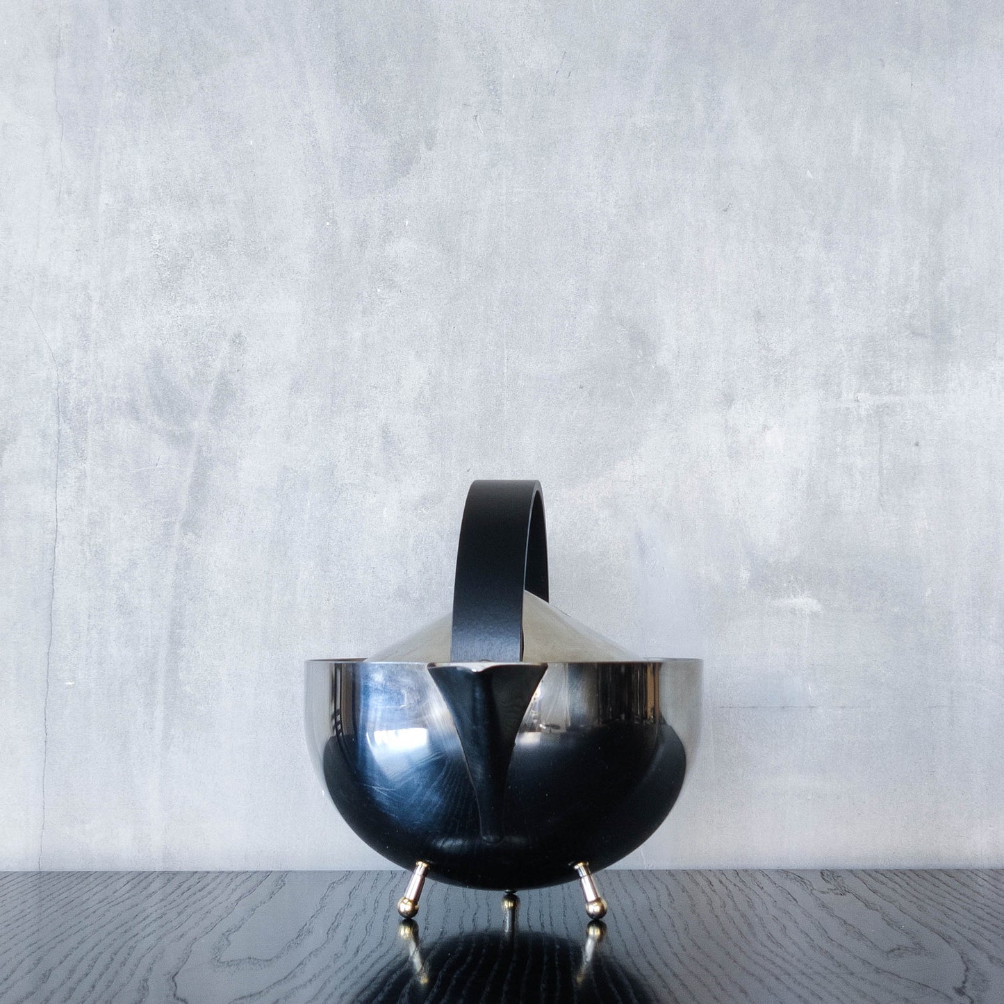1980s Carsten Jorgensen stainless steel and brass 'Teabowl' teapot for Bodum