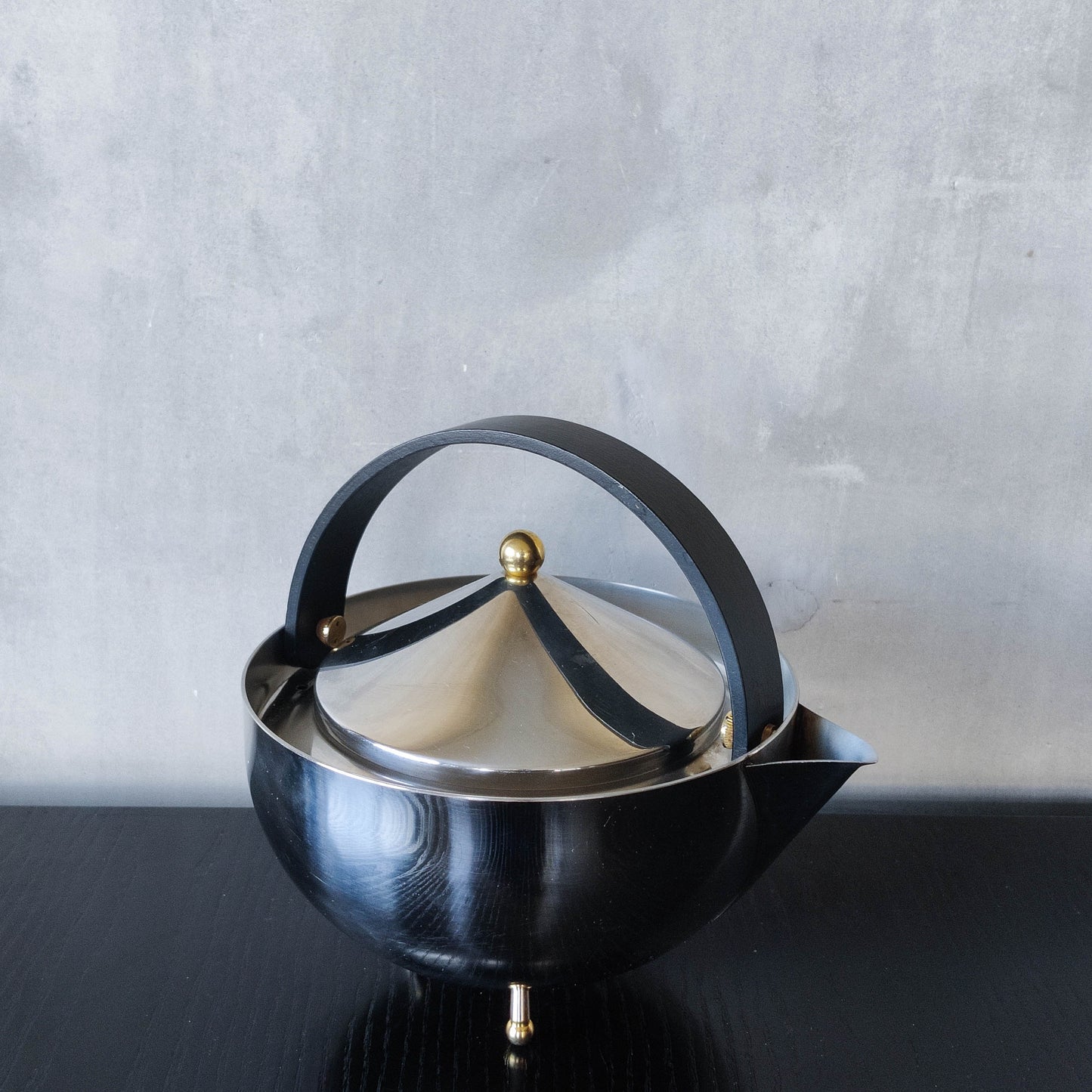 1980s Carsten Jorgensen stainless steel and brass 'Teabowl' teapot for Bodum