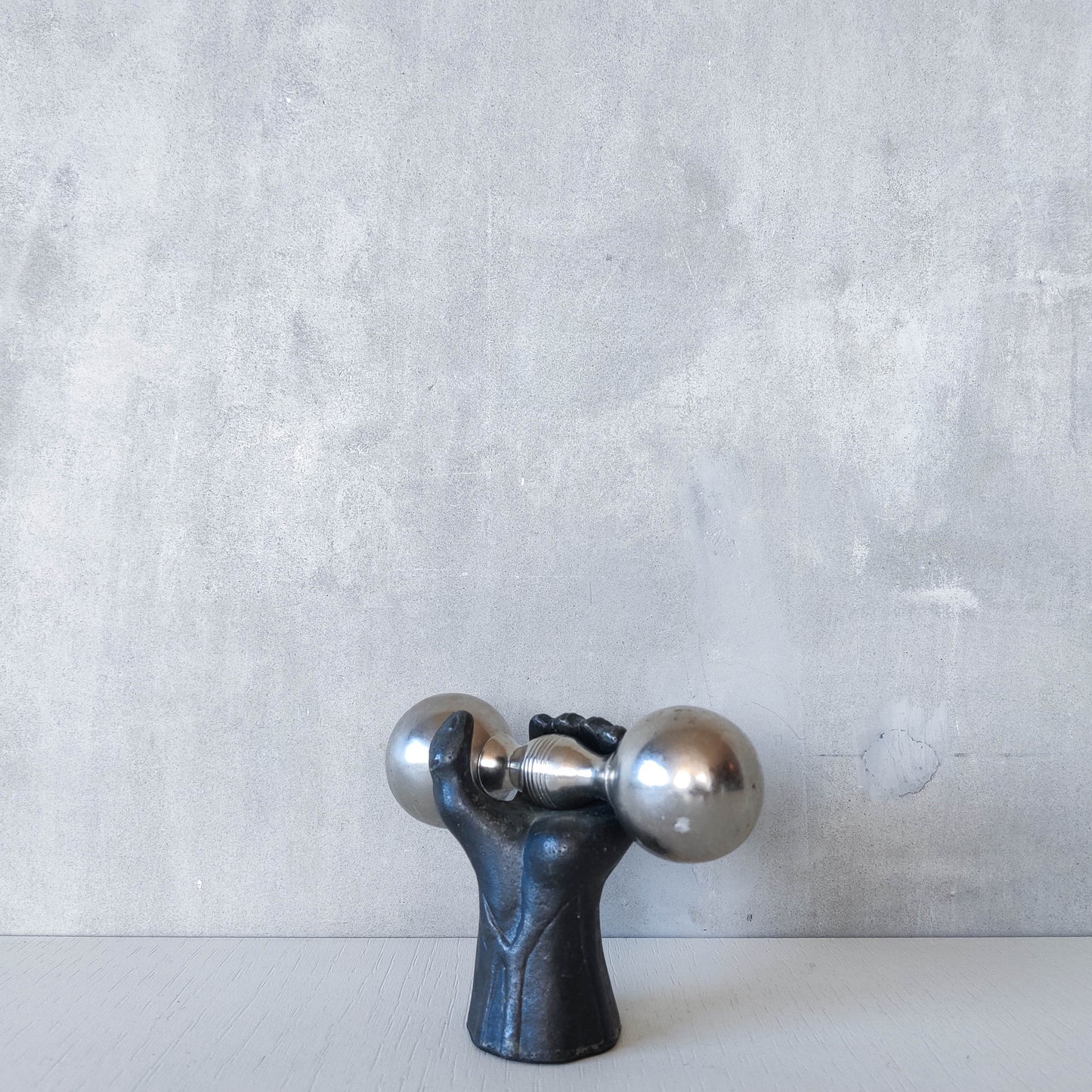 RESERVED Vintage whimsical pop art Michael Aram salt & pepper shaker metal barbell hand