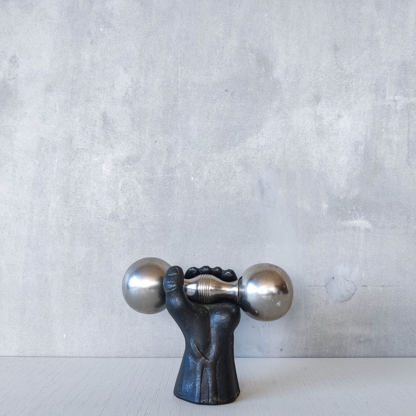 RESERVED Vintage whimsical pop art Michael Aram salt & pepper shaker metal barbell hand