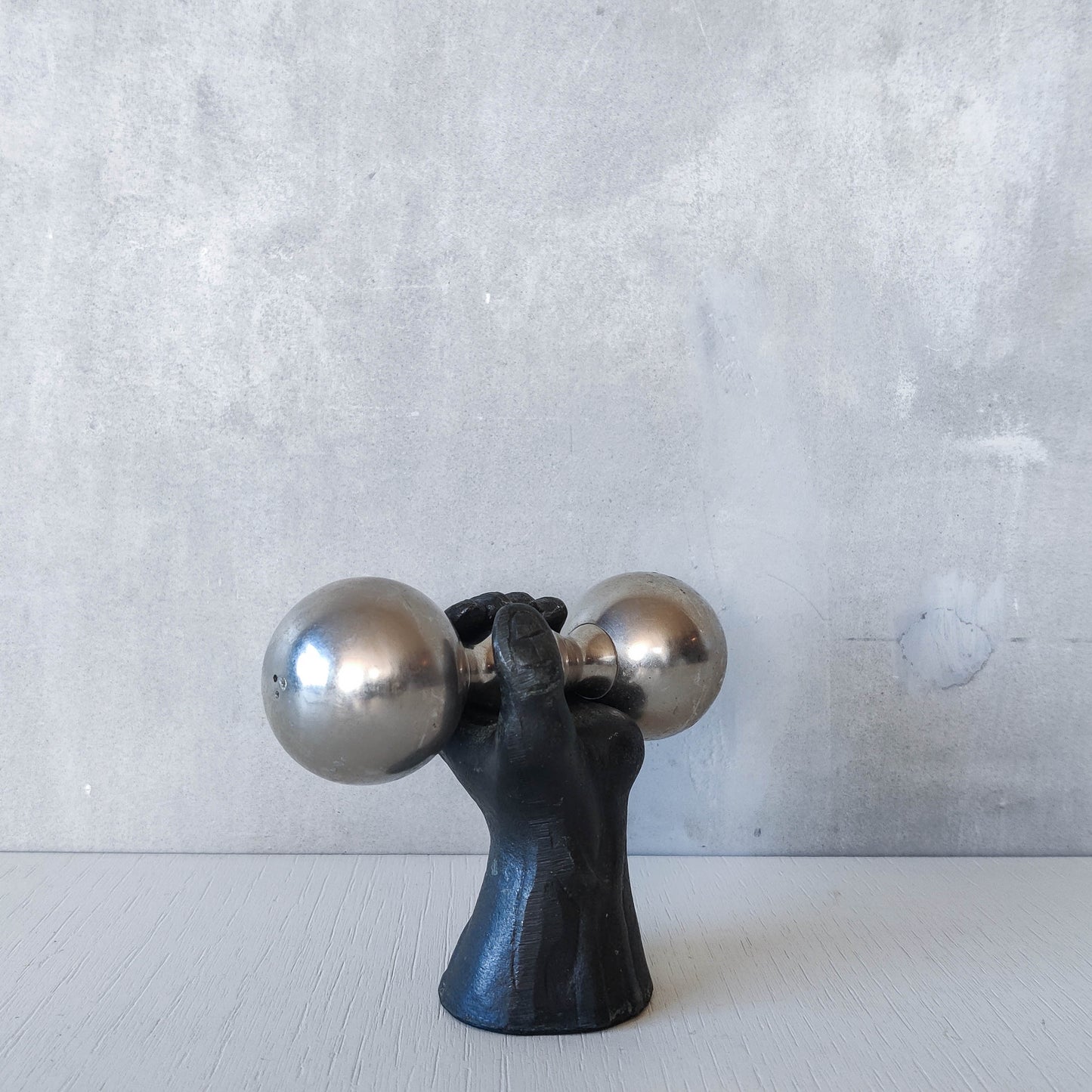 RESERVED Vintage whimsical pop art Michael Aram salt & pepper shaker metal barbell hand