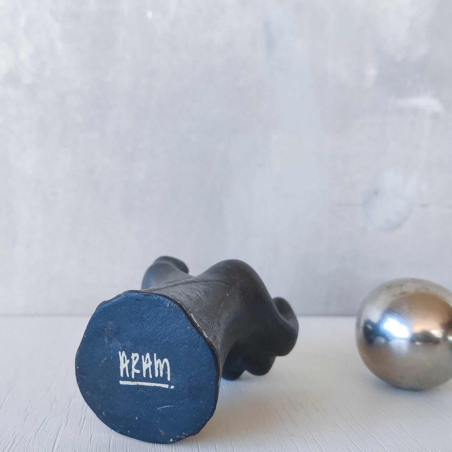 RESERVED Vintage whimsical pop art Michael Aram salt & pepper shaker metal barbell hand