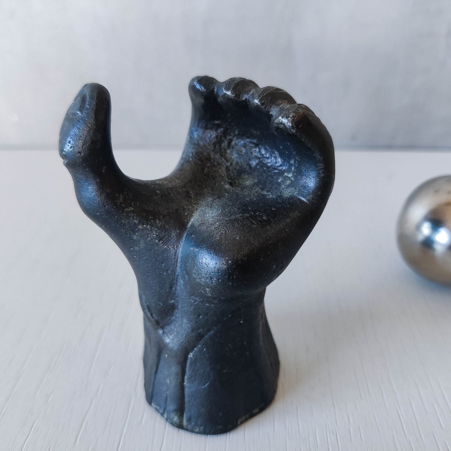 RESERVED Vintage whimsical pop art Michael Aram salt & pepper shaker metal barbell hand