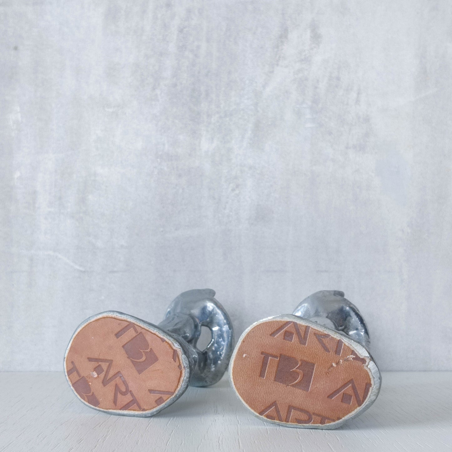Pair of vintage 1980s ART3 David Marshall style cast aluminum brutalist candle holders