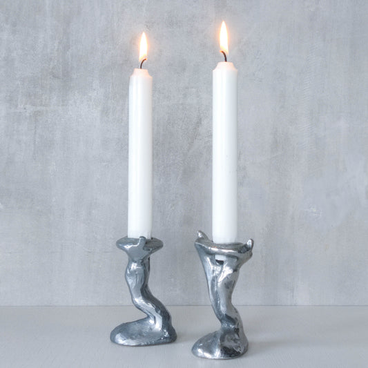Pair of vintage 1980s ART3 David Marshall style cast aluminum brutalist candle holders