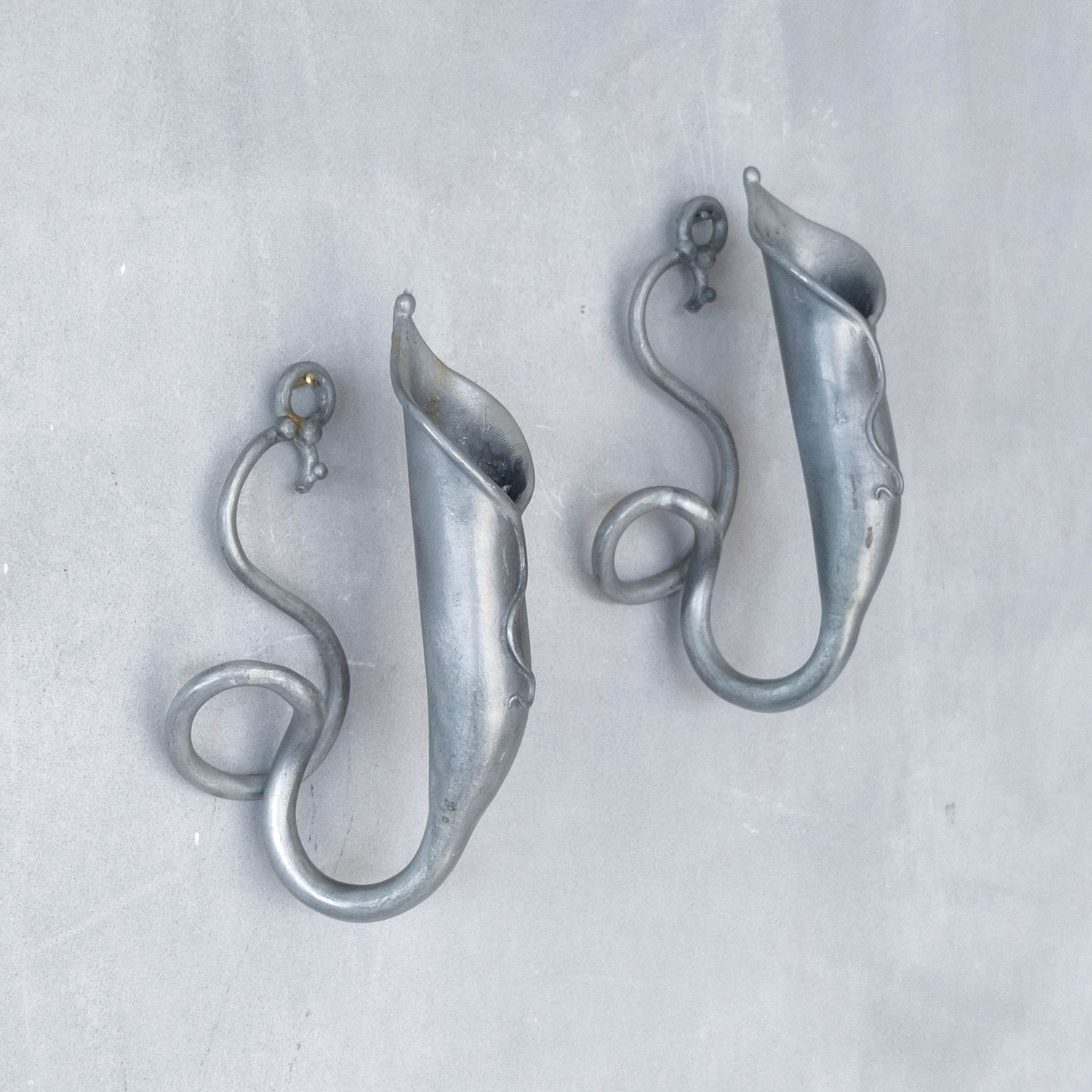 Pair of vintage handmade pewter candle holder wall sconces