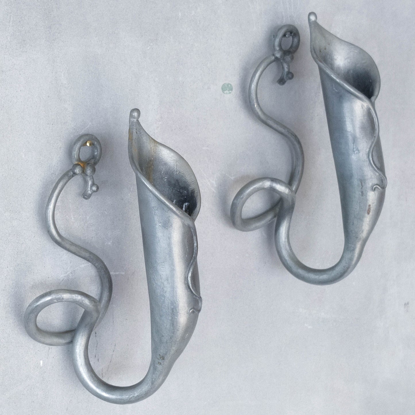 Pair of vintage handmade pewter candle holder wall sconces