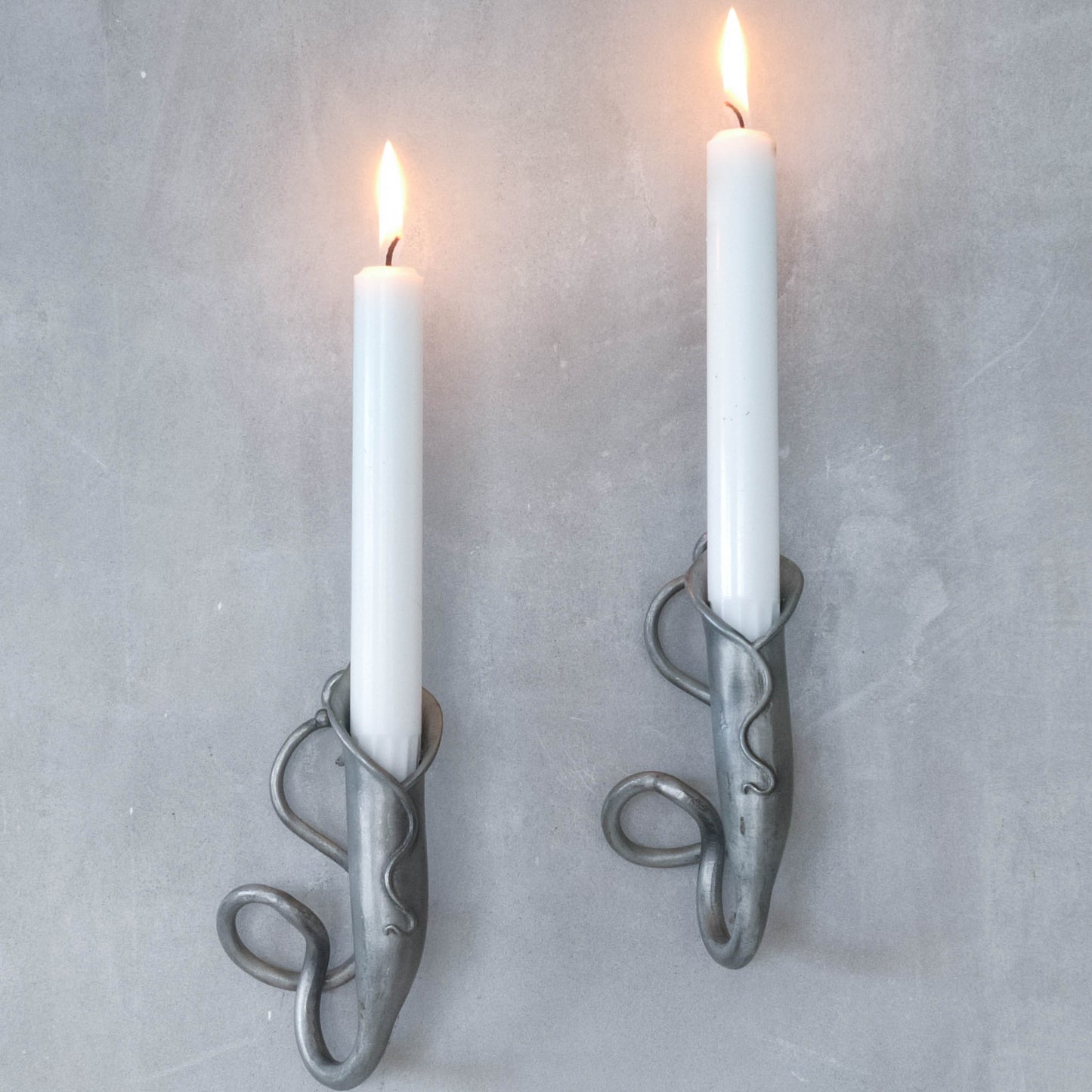 Pair of vintage handmade pewter candle holder wall sconces