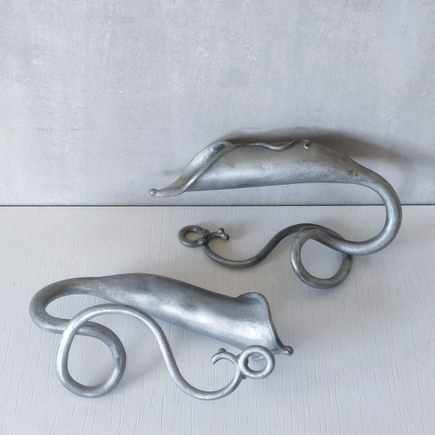 Pair of vintage handmade pewter candle holder wall sconces