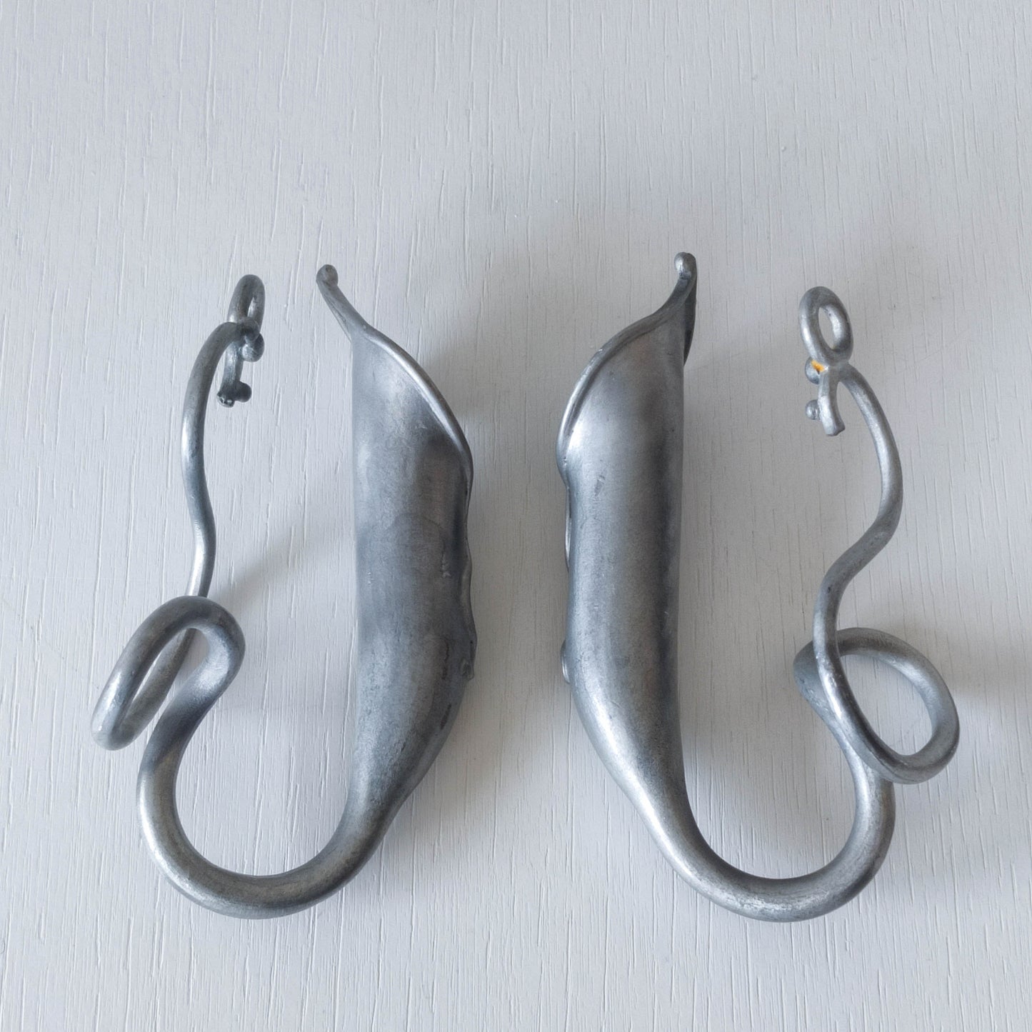 Pair of vintage handmade pewter candle holder wall sconces