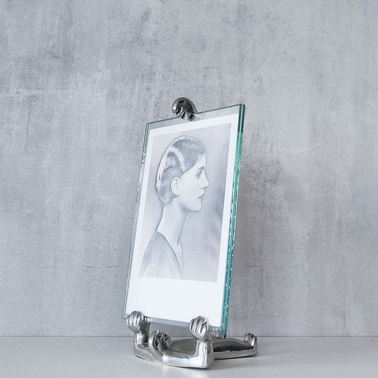 Vintage Carrol Boyes figural cast aluminium and glass photo frame