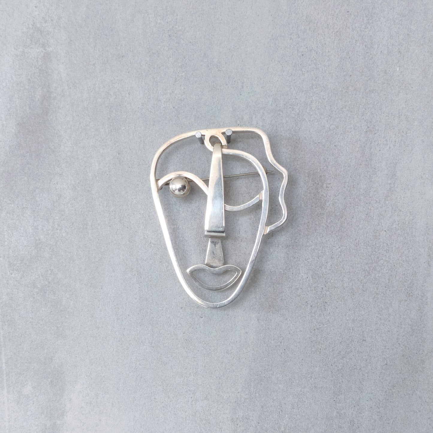 Vintage Frank Rebajes modernist style sterling silver large face brooch