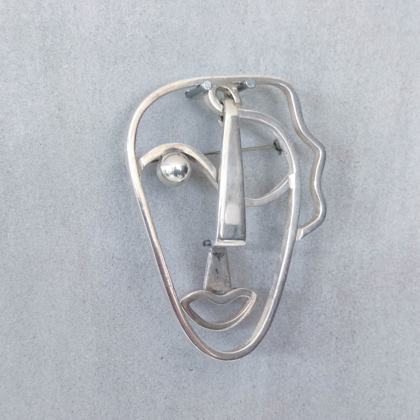 Vintage Frank Rebajes modernist style sterling silver large face brooch