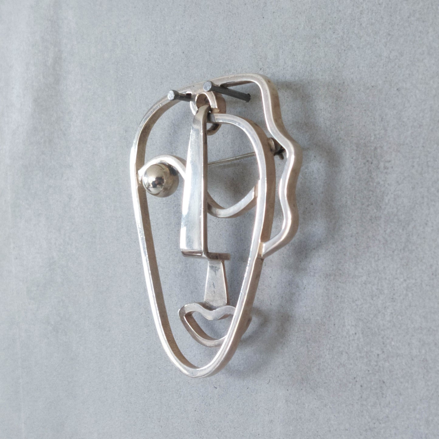 Vintage Frank Rebajes modernist style sterling silver large face brooch